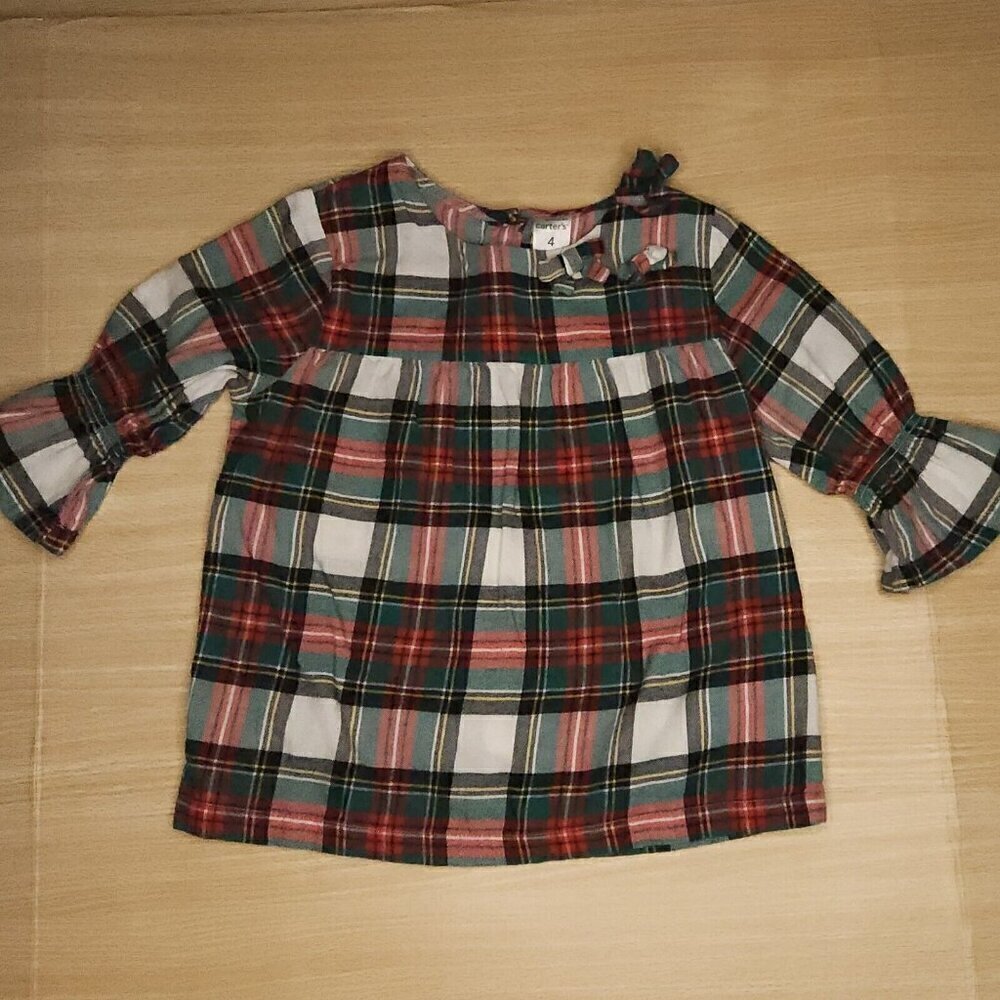 Carter's Girls Red Plaid Holiday Long Sleeve Flannel Tunic Top 4